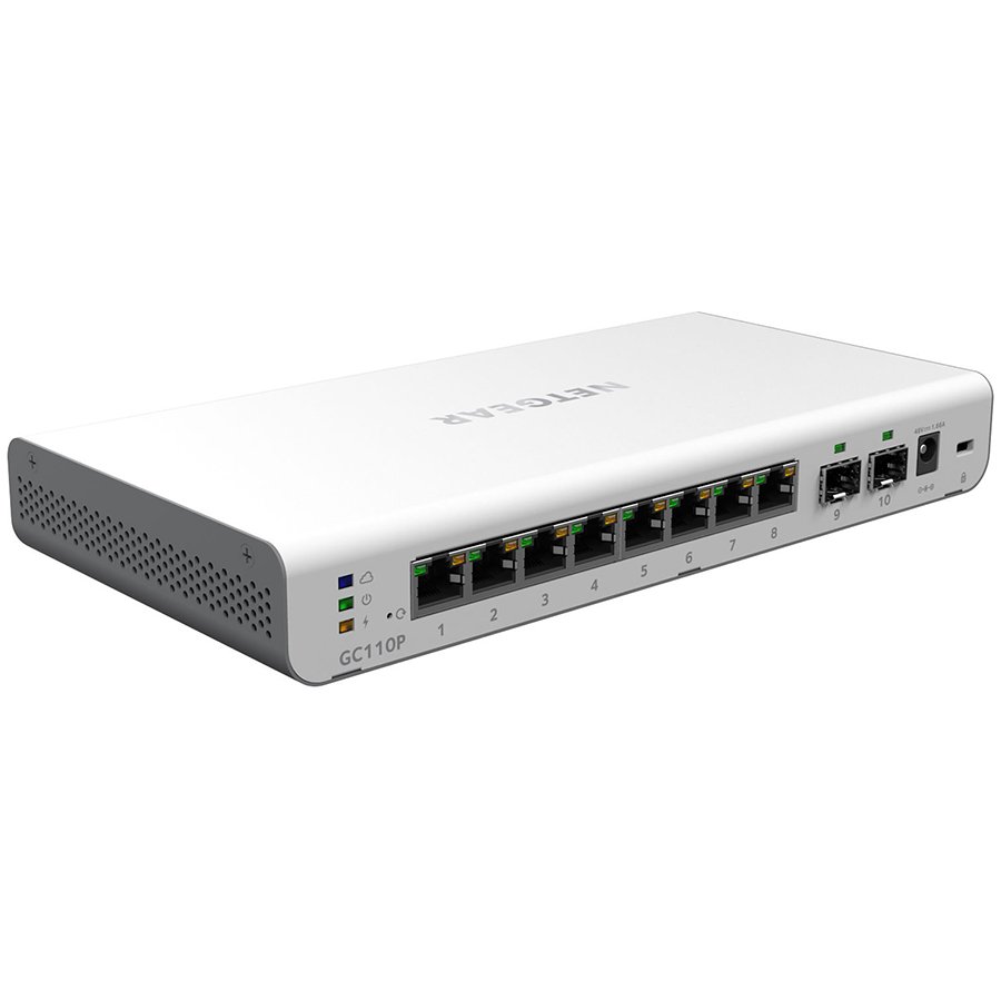 Netgear GC110 Wireless-N 8 Port Gigabit Ethernet Insight App Smart Cloud Managed Switch – 2x SFP Fiber Port, fanless, with Wall Fixing Kit) White - Slika 2