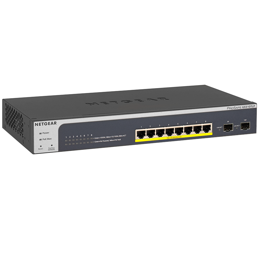 Netgear 8x 10/100/1000 ports Smart Managed Switch with PoE+ 75W, with 2 dedicated Gigabit SFP, Fan-less