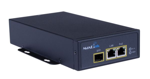 MaxLink PoE injector SFP port, 802.3af at, 55V, 1.1A, 60W, 1Gbit, power cord