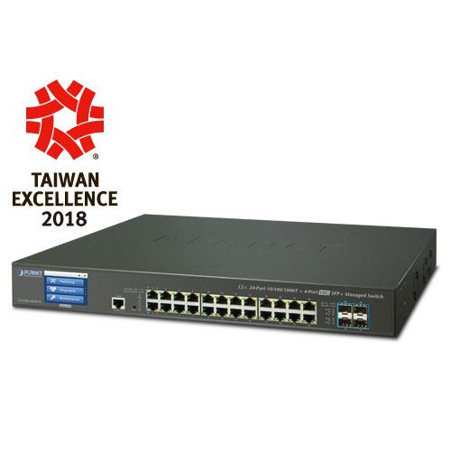 Planet L2 L4 24-Port 10 100 1000T 4-Port 10G SFP Managed Switch w LCD