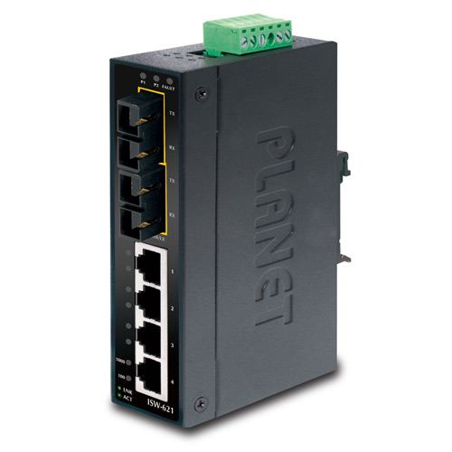 Planet Industrial 6-Port (4x 100Mbps RJ45 2x 100Mbps MM FX(SC)-2km Switch, Unmanaged