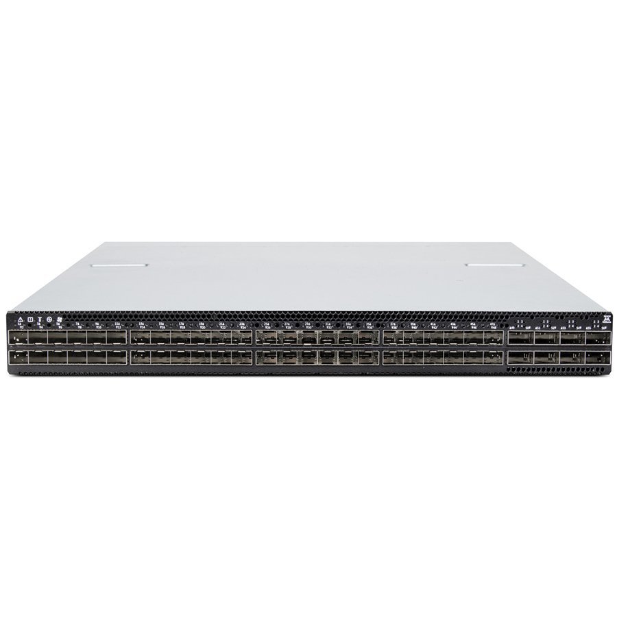 Mellanox Spectrum based 25GbE/100GbE 1U Open Ethernet switch with Cumulus Linux, 48 SFP28 ports and 8 QSFP28 ports, 2 power supplies (AC), x86 CPU, short depth, P2C airflow, Rail Kit