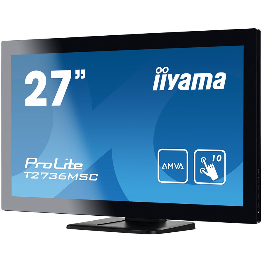IIYAMA Monitor Prolite, 27" PCAP 10P Touch Screen, 1920x1080, VA-panel, Flat Bezel Free Glass Front, VGA, HDMI, DisplayPort, 255cd/m² (with touch), USB 3.0-Hub (4xOut), 3000:1 Static Contrast, 5ms - Slika 3