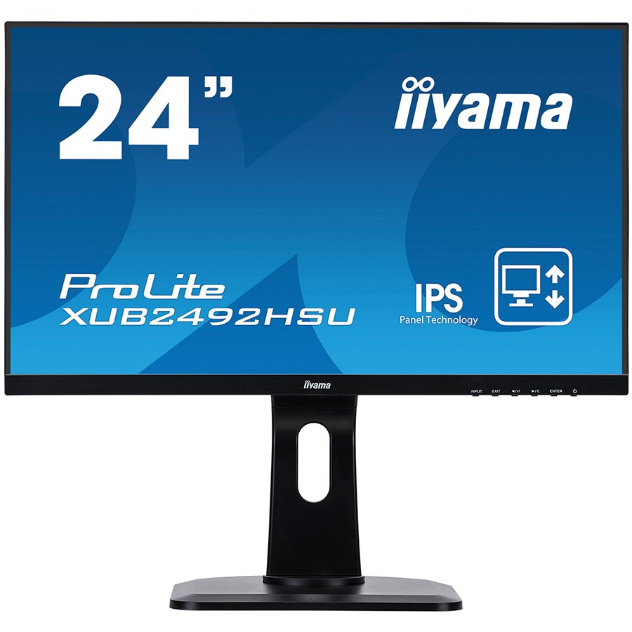 Iiyama Monitor Prolite, 24" ETE, ULTRA SLIM LINE, 1920x1080, IPS-panel, 13cm Height Adj. Stand, Pivot, 4ms, 250 cd/m², Speakers, VGA, HDMI, DisplayPort, USB-HUB (23, 8" VIS)