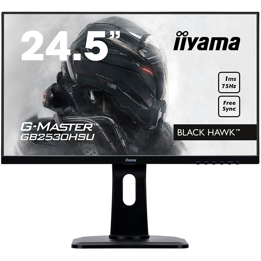 Iiyama Monitor G-Master Black Hawk, 24, 5" ETE Gaming, Ultra Slim, FreeSync, 1920x1080@75Hz, 250cd/m², VGA, DisplayPort, HDMI, 1ms, Speakers, USB-HUB (2x2.0), Black Tuner, Height adj. Stand