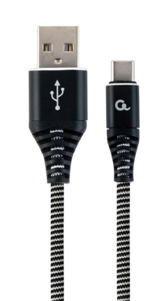 Gembird Premium cotton braided Type-C USB charging and data cable, 2m, black white