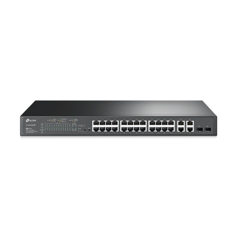 TP-Link Omada JetStream 24-Port PoE+ Smart preklopnik (Switch), 24×10/100M, 2×G-LAN, 2×G SFP, 1U 19" rackmount (250W)