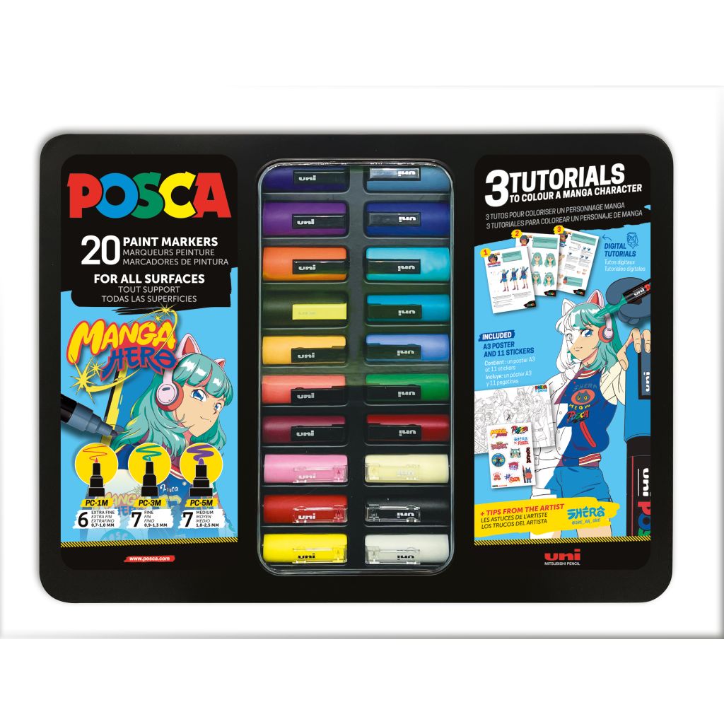 Marker Uni gift set Posca Manga u metalnoj kutiji (mix pc-1m/ pc-3m/pc-5m) 20/1 302422427