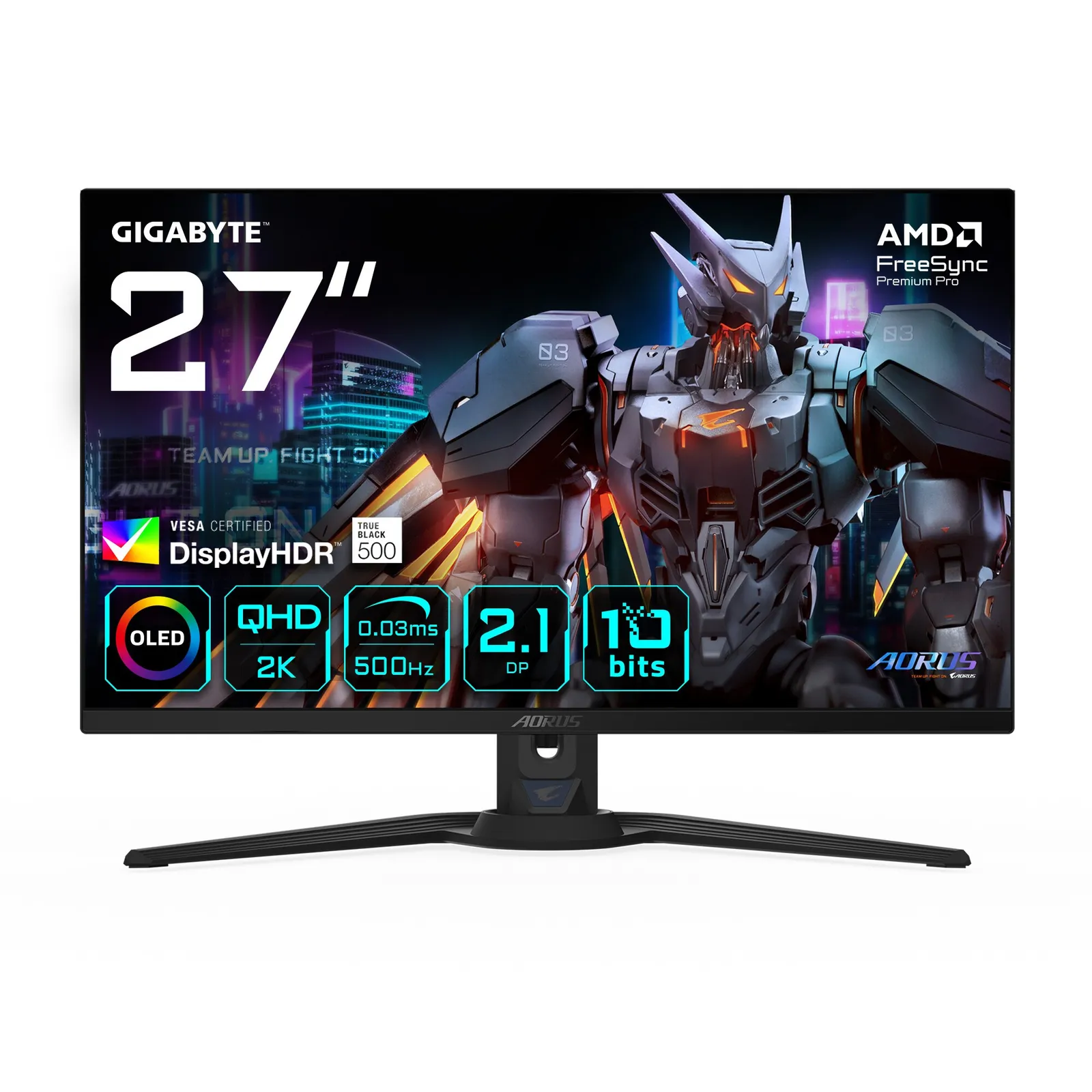 Gigabyte Aorus FO27Q5P 68,6 cm (27") QHD OLED Gaming Monitor 16:9 HDMI/DP/USB-C 500Hz 0,03ms FreeSync Premium Pro