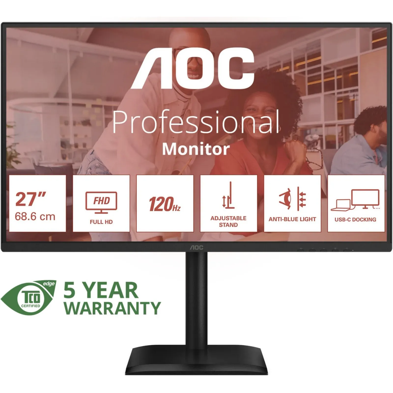 AOC 27E4CV 68,6cm (27") FHD IPS Office Monitor 16:9 HDMI/DP/LAN/USB-C PD90W 120Hz 4ms Sync