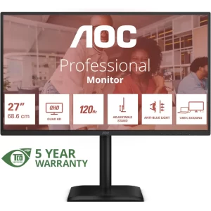 AOC Q27E4CV 68,6cm (27") QHD IPS Office Monitor 16:9 HDMI/DP/USB-C PD90W/LAN 120Hz 4ms Sync
