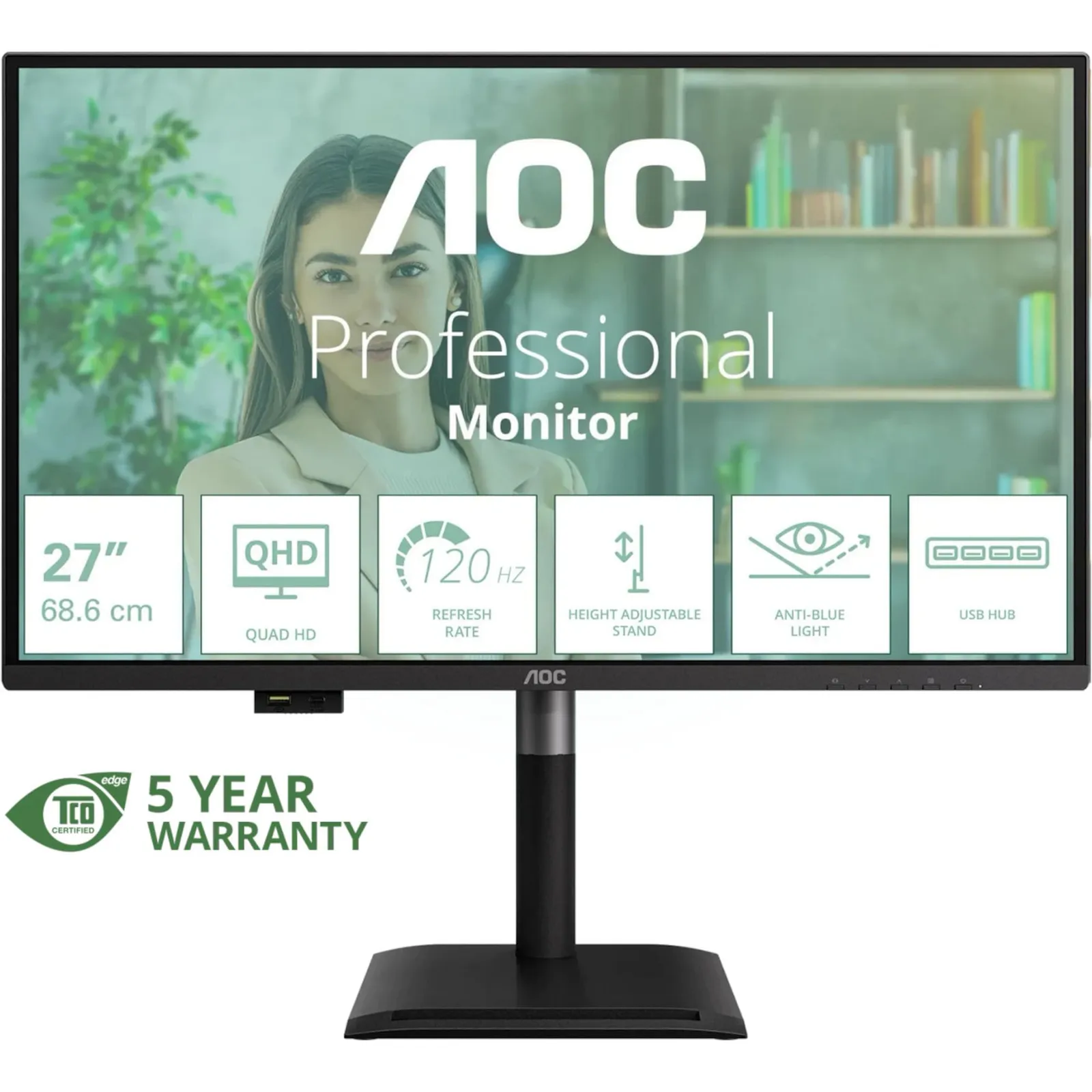 AOC Q27P4U 68,6cm (27") QHD IPS Office Monitor 16:9 HDMI/DP/USB-C 120Hz 4ms Sync