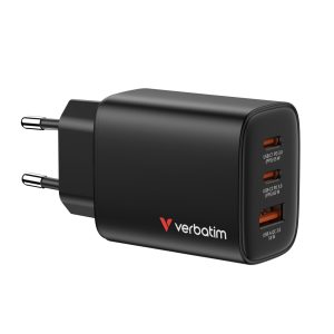 Verbatim GaN Essentials zidni punjač 65W, 2×USB-C/1×USB-A, crni