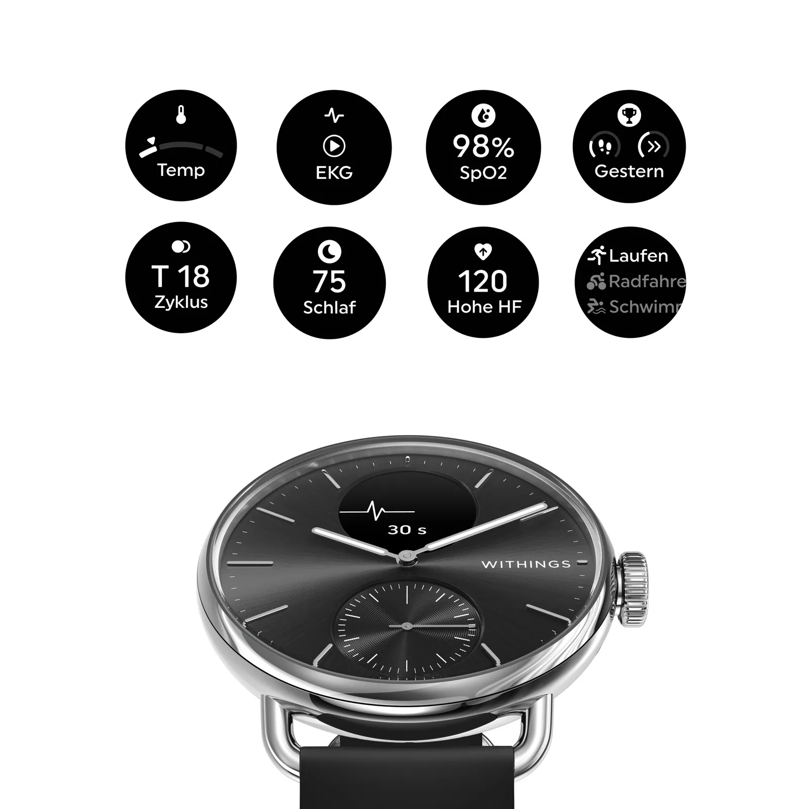Withings ScanWatch 2 38 mm crni EKG, razina kisika u krvi, praćenje sna - Slika 4