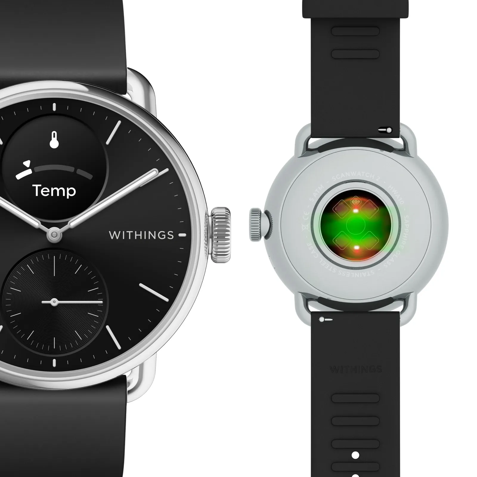 Withings ScanWatch 2 38 mm crni EKG, razina kisika u krvi, praćenje sna - Slika 5