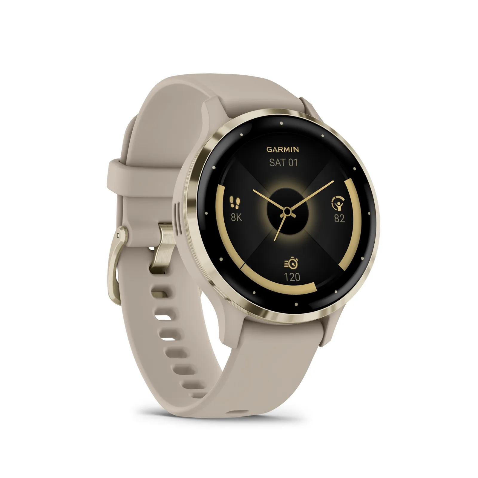 Garmin Venu® 3S francusko siva/meko zlatna boja s brzim silikonskim remenom
