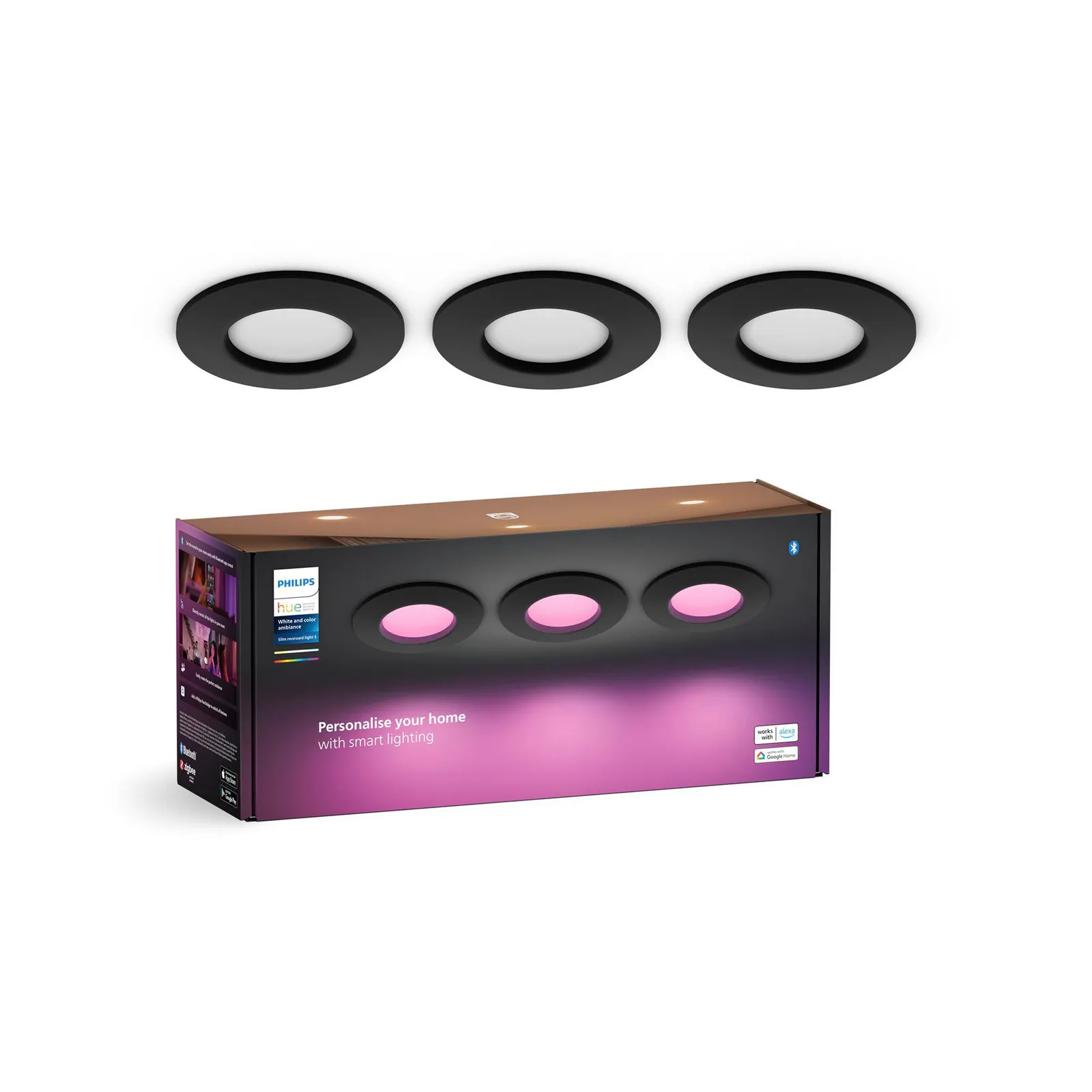 Philips Hue Slim Recessed Spot svjetlo, crno, 3 komada