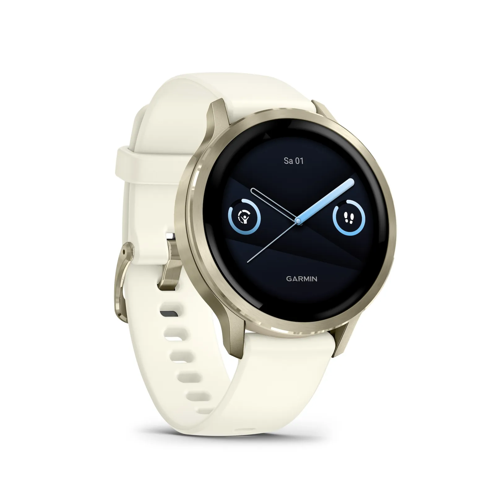 Garmin Venu® 4 - 41 mm Bež/Lunar Gold s brzim silikonskim remenom 18 mm Bone