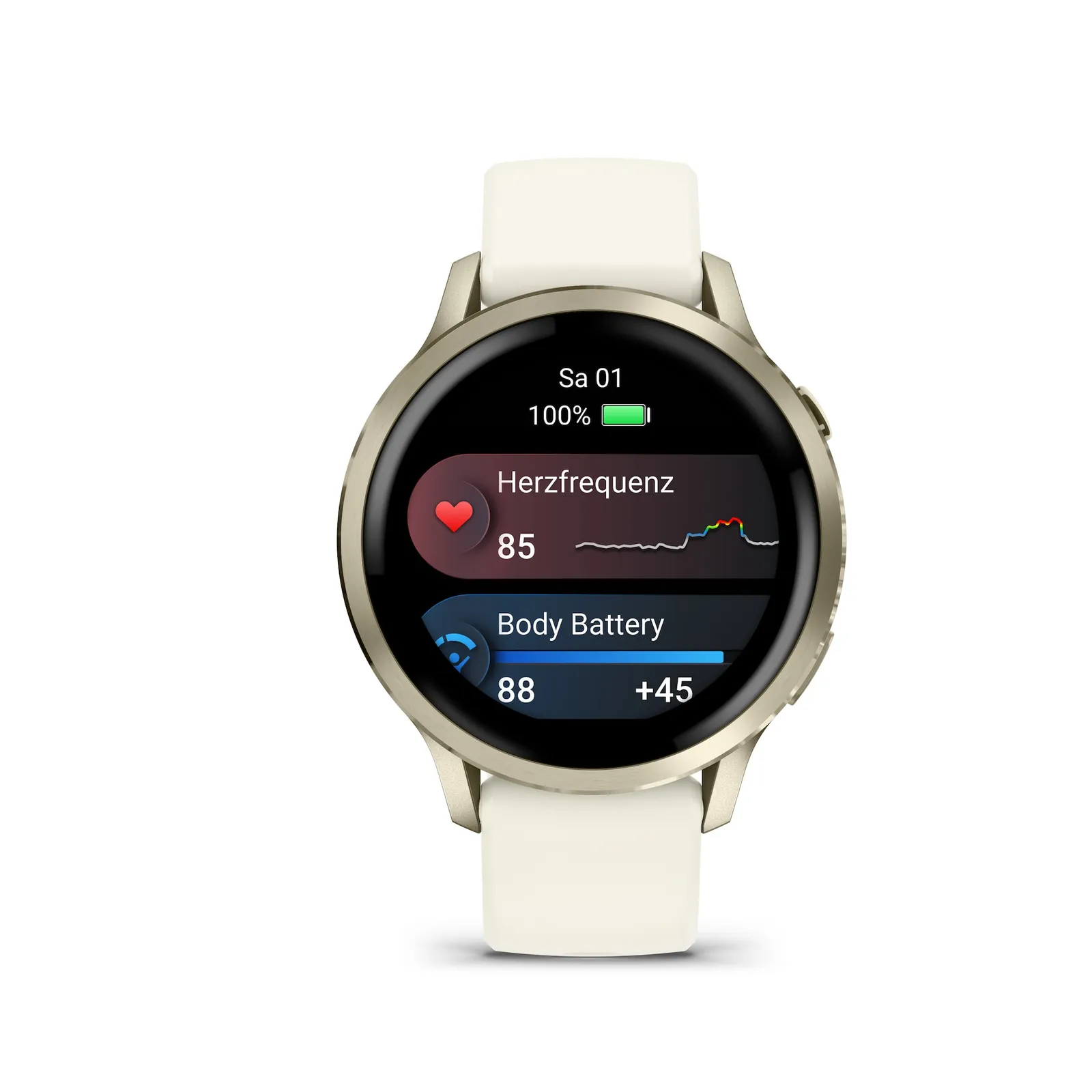 Garmin Venu® 4 - 41 mm Bež/Lunar Gold s brzim silikonskim remenom 18 mm Bone - Slika 2