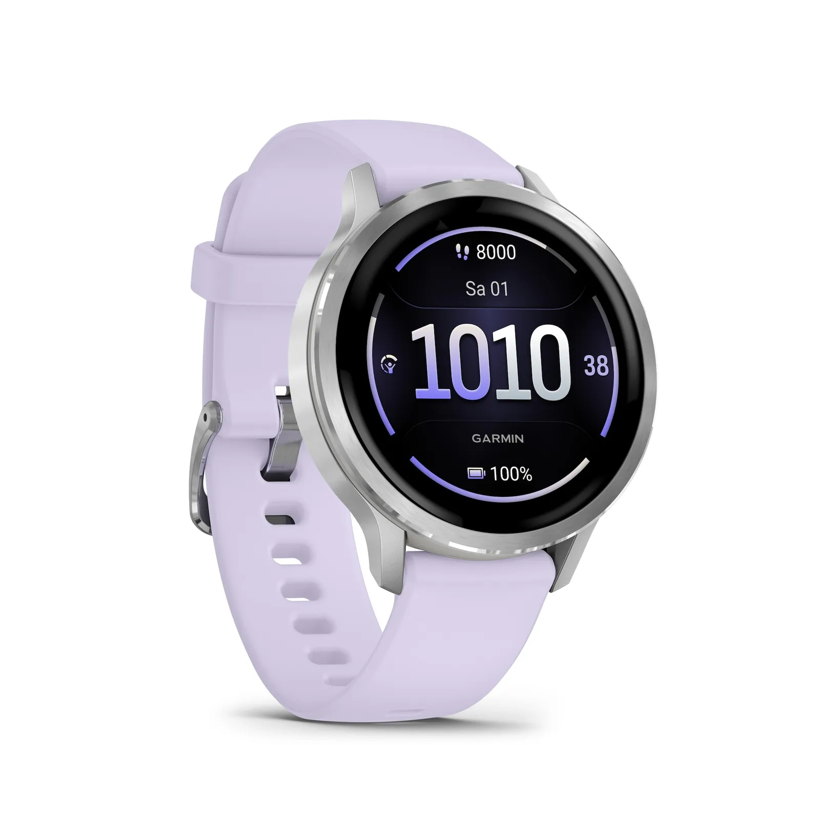 Garmin Venu® 4 - 41 mm Siva/srebrna s brzim silikonskim remenom 18 mm lavanda plava