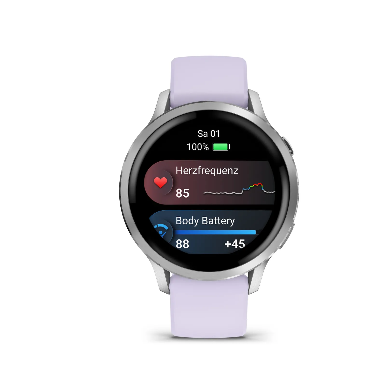 Garmin Venu® 4 - 41 mm Siva/srebrna s brzim silikonskim remenom 18 mm lavanda plava - Slika 2
