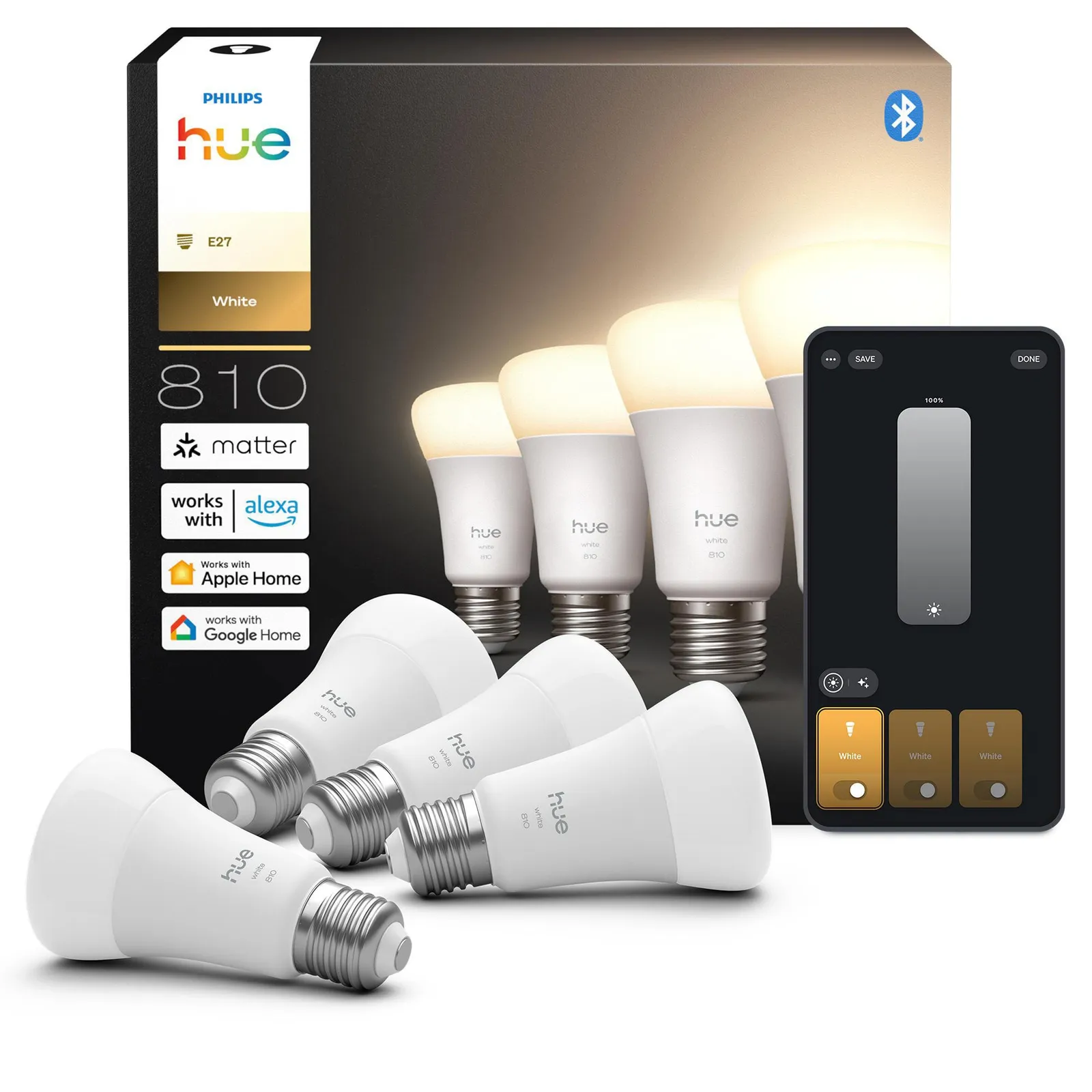 Philips Hue bijela E27 žarulja, pakiranje od četiri svjetiljke, 810lm, 60W - Slika 5
