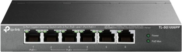 TP-Link 6-Port Gigabit Desktop Switch with 3-Port PoE and 1-Port PoE, TPL-TL-SG1006PP