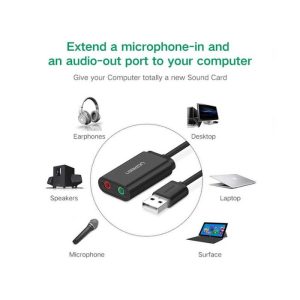 UGREEN audio adapter USB-A na 3.5mm, crni, 15cm